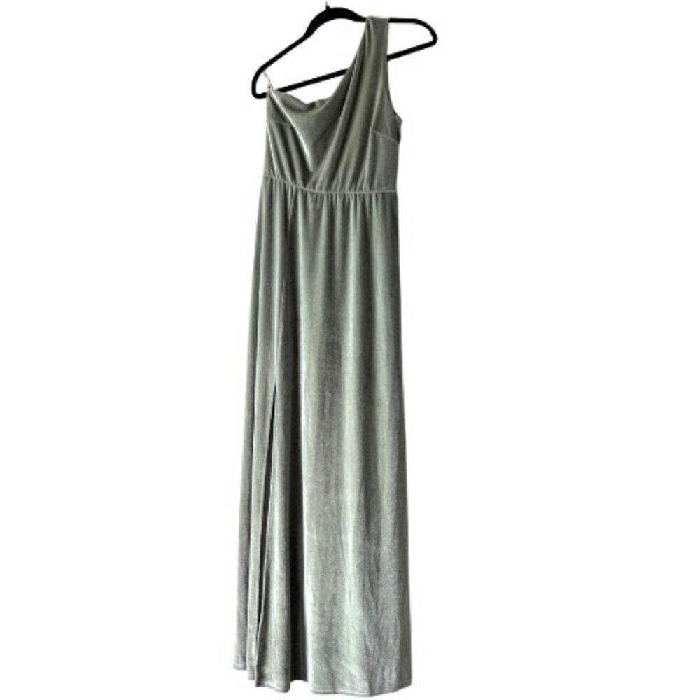 Baltic Born Sage Green One Shoulder Velvet Maxi Dress – Size Medium - Picture 4 of 9